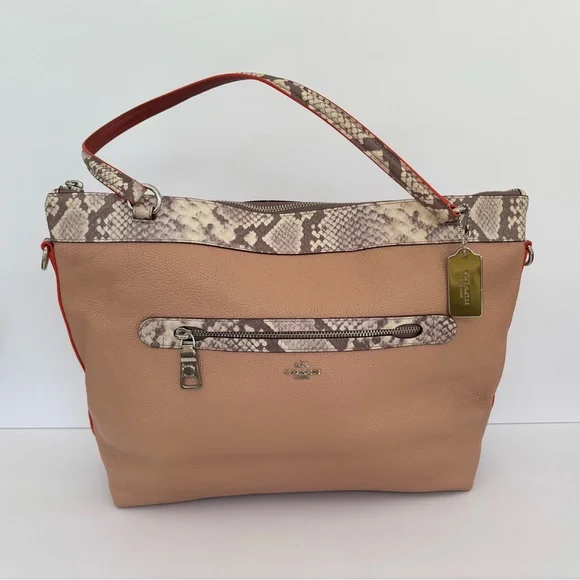 Coach Tyler Tote in Polished Pebble Leather with Python-Embossed Trim (F11759) - Picture 4 of 12